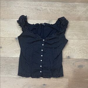 Brandy Melville Navy and White Polka Dot Blouse